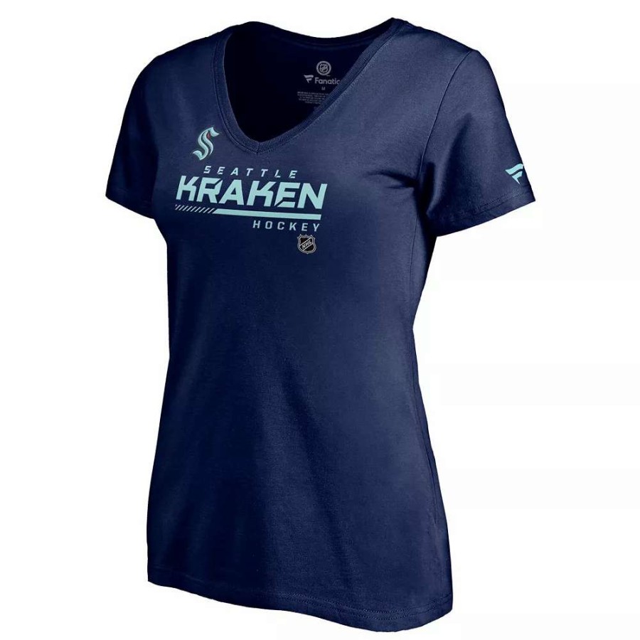 Tops * | Women'S Fanatics Branded Deep Sea Blue Seattle Kraken Authentic Pro Core Collection Prime V-Neck T-Shirt