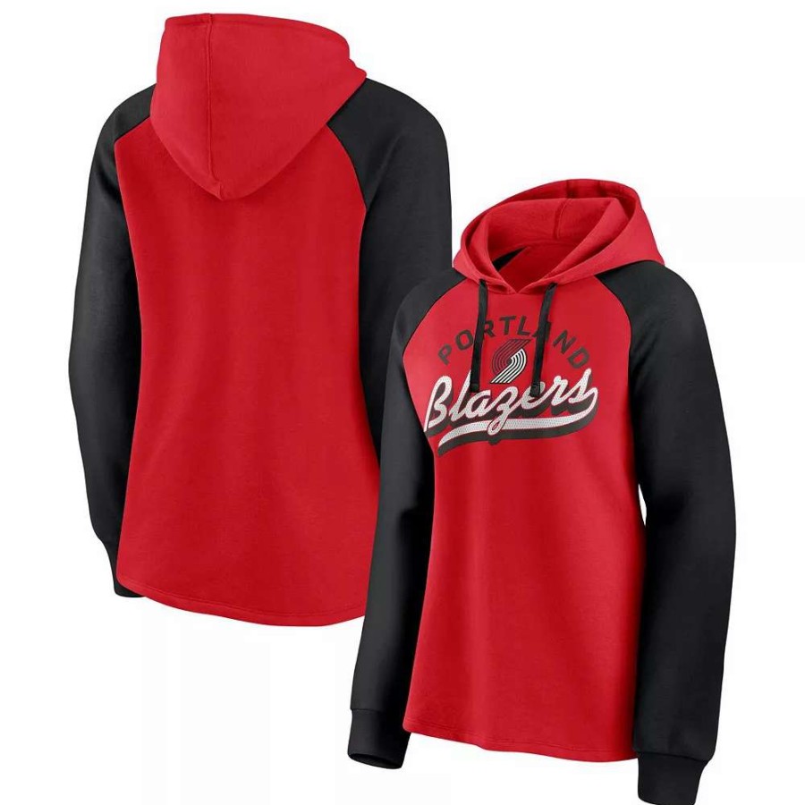 Tops * | Women'S Fanatics Branded Red/Black Portland Trail Blazers Record Holder Raglan Pullover Hoodie