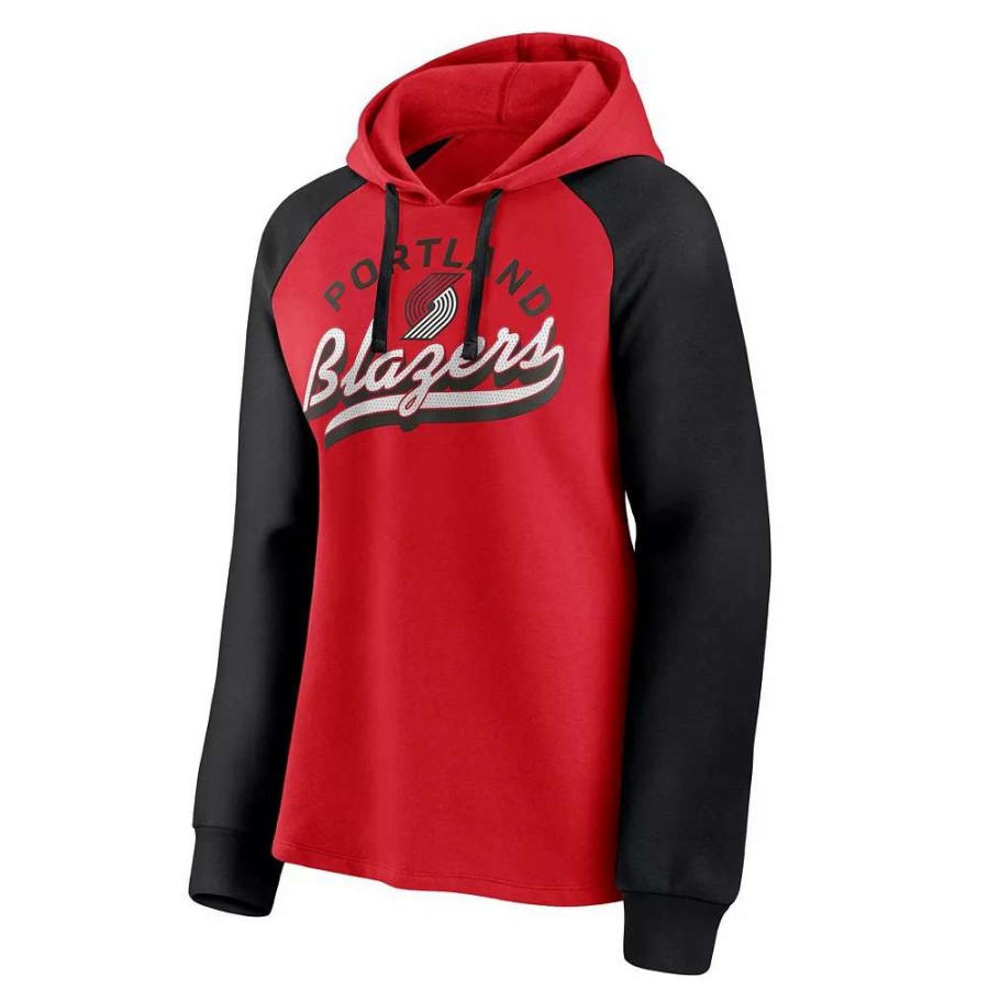 Tops * | Women'S Fanatics Branded Red/Black Portland Trail Blazers Record Holder Raglan Pullover Hoodie