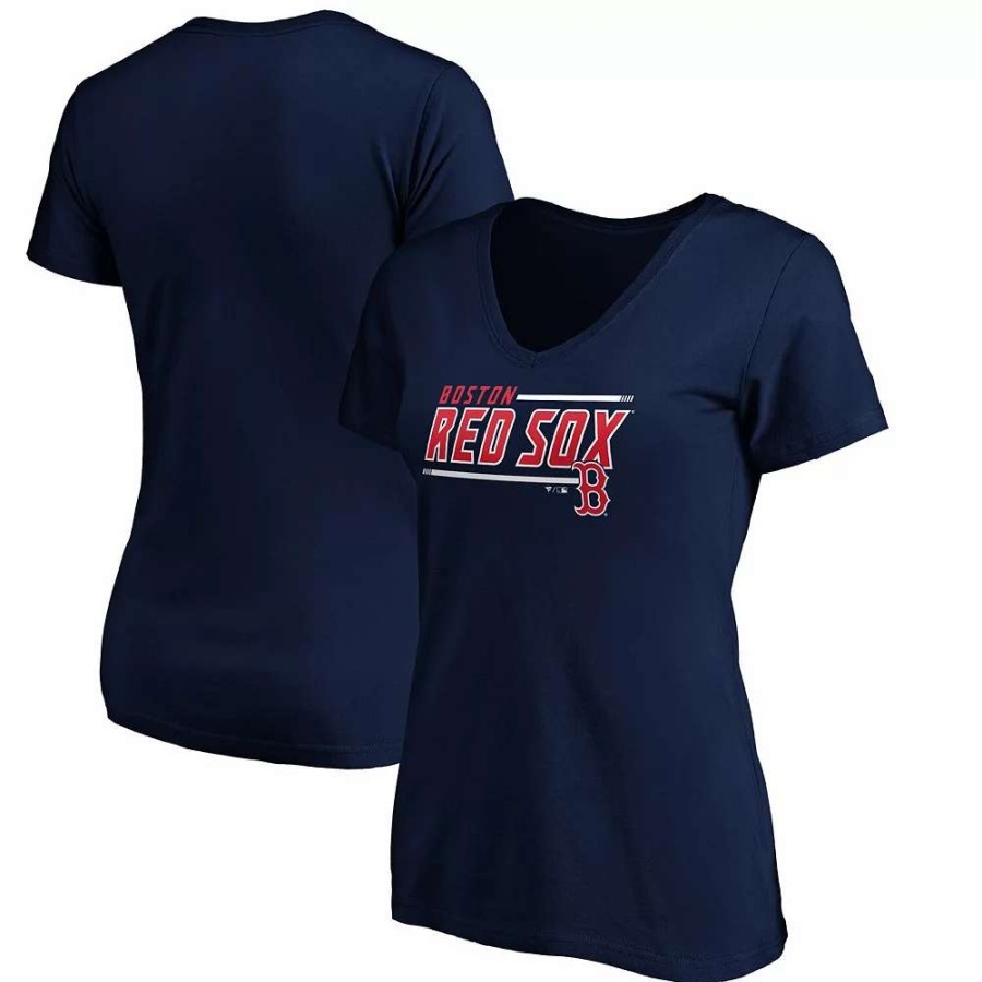 Tops * | Women'S Fanatics Branded Navy Boston Red Sox Plus Size Mascot In Bounds V-Neck T-Shirt