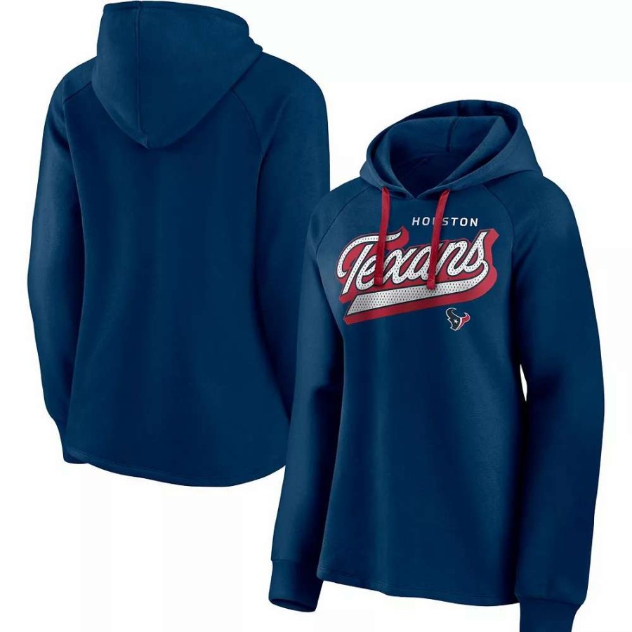 Tops * | Women'S Fanatics Branded Navy Houston Texans First Contact Raglan Pullover Hoodie