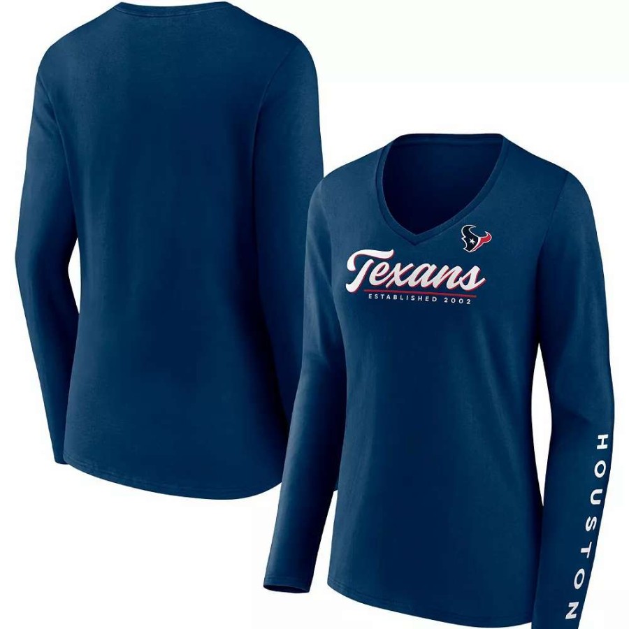 Tops * | Women'S Fanatics Branded Navy Houston Texans Drive Forward V-Neck Long Sleeve T-Shirt