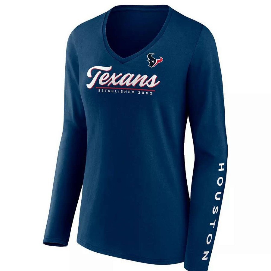 Tops * | Women'S Fanatics Branded Navy Houston Texans Drive Forward V-Neck Long Sleeve T-Shirt