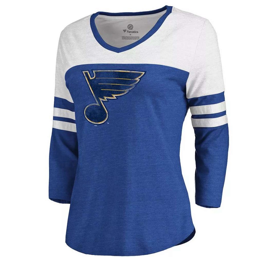 Tops * | Women'S Fanatics Branded Heathered Blue St. Louis Blues Team Tri-Blend 3/4-Sleeve V-Neck T-Shirt