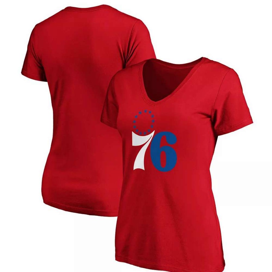 Tops * | Women'S Fanatics Branded Red Philadelphia 76Ers Primary Logo Team V-Neck T-Shirt