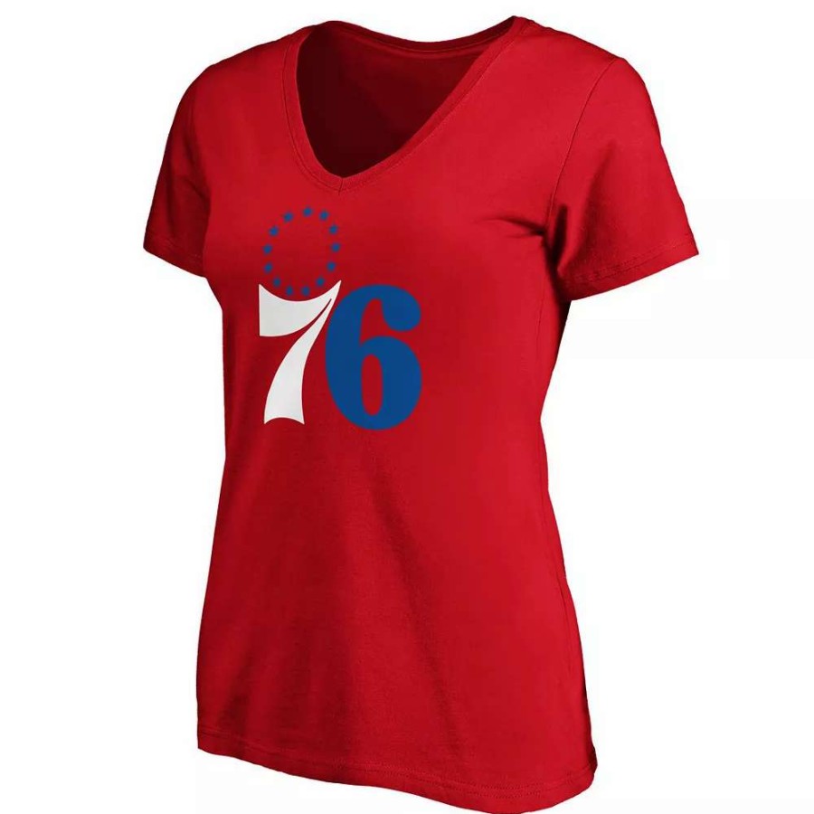 Tops * | Women'S Fanatics Branded Red Philadelphia 76Ers Primary Logo Team V-Neck T-Shirt