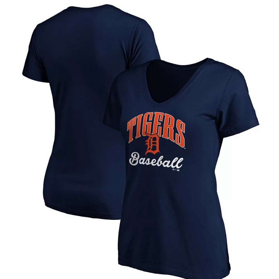 Tops * | Women'S Fanatics Branded Navy Detroit Tigers Victory Script V-Neck T-Shirt