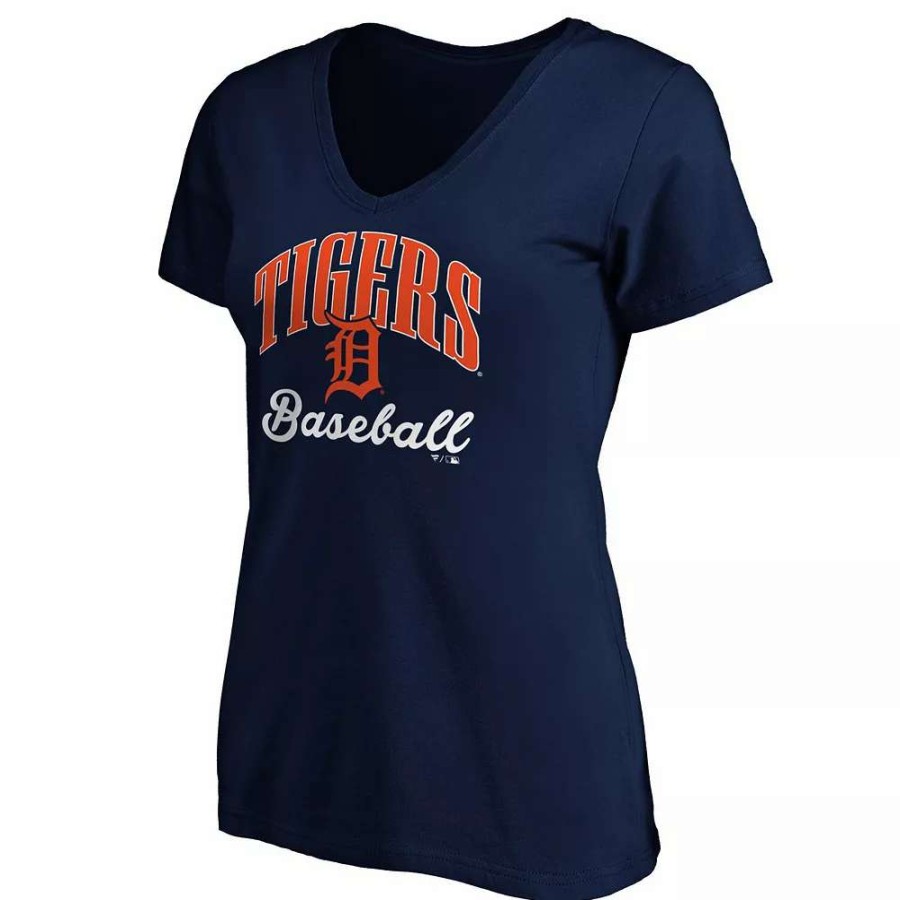 Tops * | Women'S Fanatics Branded Navy Detroit Tigers Victory Script V-Neck T-Shirt