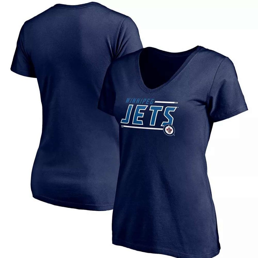 Tops * | Women'S Fanatics Branded Navy Winnipeg Jets Mascot In Bounds V-Neck T-Shirt