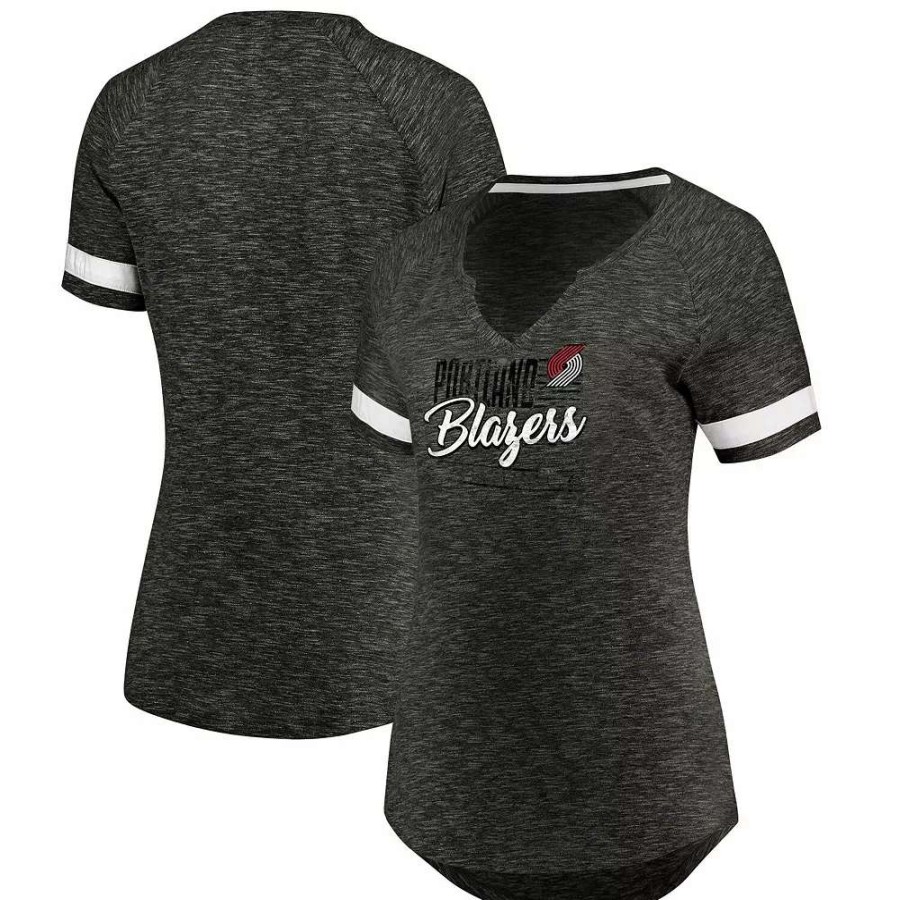 Tops * | Women'S Fanatics Branded Gray/White Portland Trail Blazers Showtime Winning With Pride Notch Neck T-Shirt