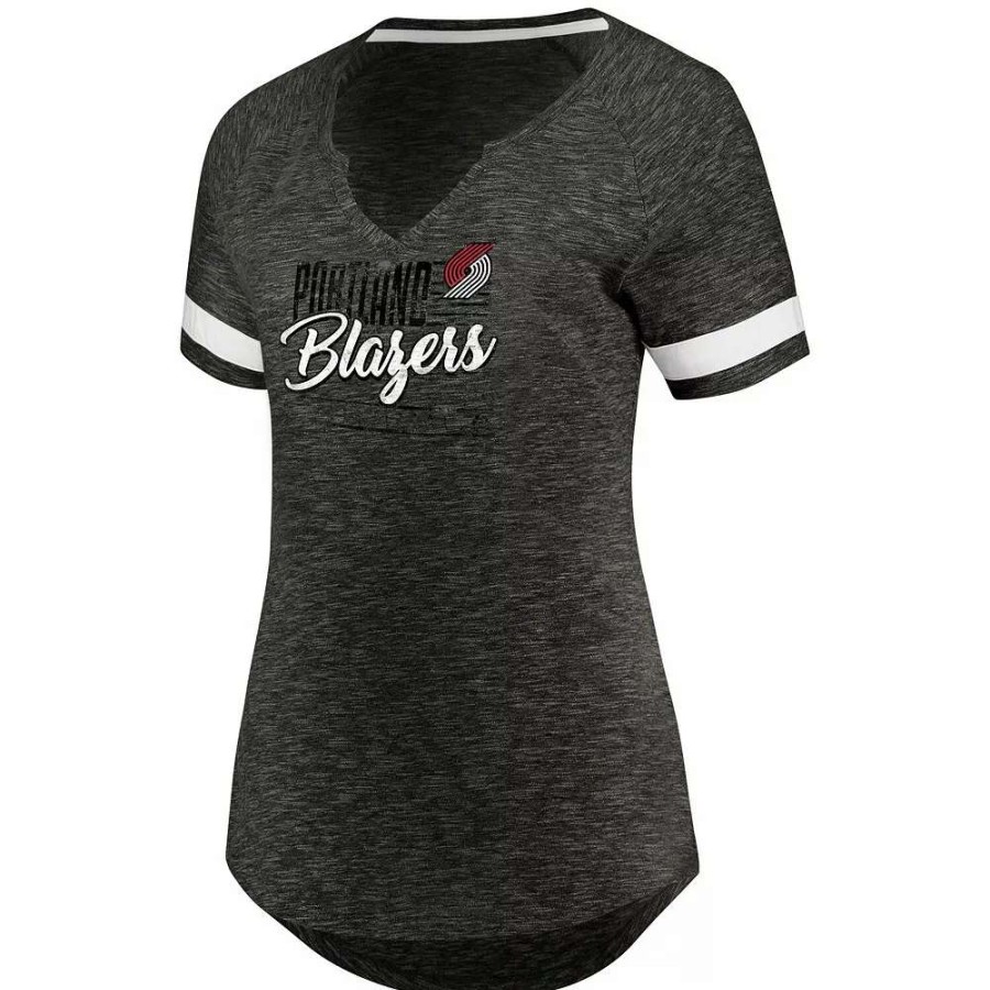 Tops * | Women'S Fanatics Branded Gray/White Portland Trail Blazers Showtime Winning With Pride Notch Neck T-Shirt