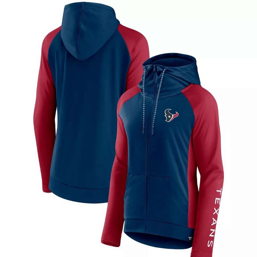 Outerwear * | Women'S Fanatics Branded Navy/Red Houston Texans End Around Raglan Full-Zip Hoodie