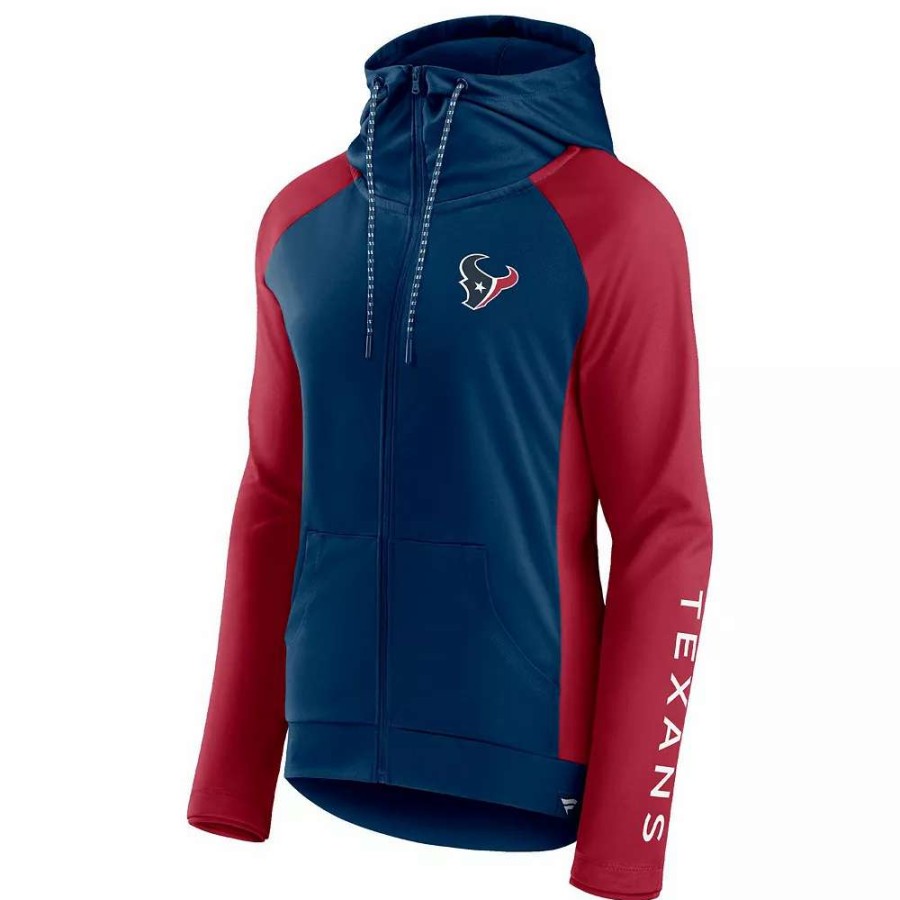 Outerwear * | Women'S Fanatics Branded Navy/Red Houston Texans End Around Raglan Full-Zip Hoodie