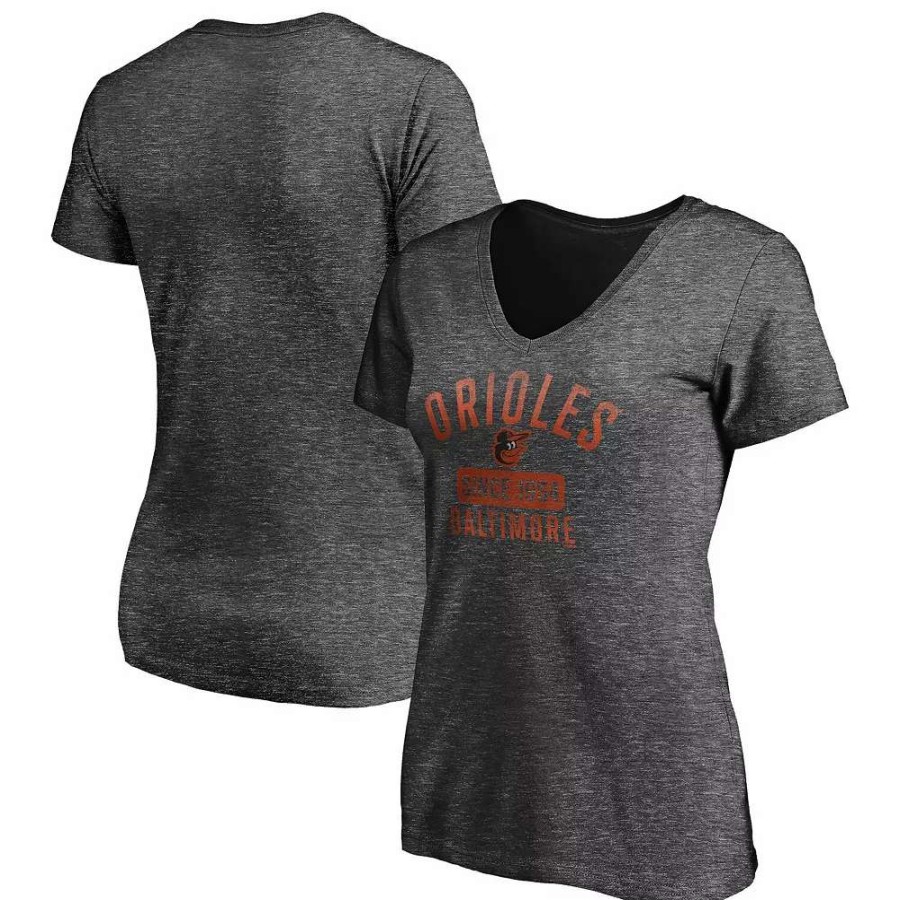 Tops * | Women'S Fanatics Branded Heathered Charcoal Baltimore Orioles Old Time Favorite V-Neck T-Shirt