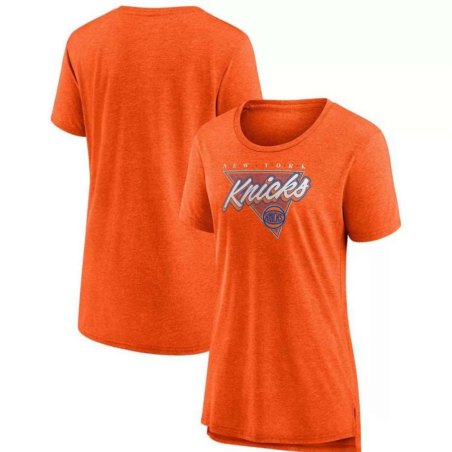 Tops * | Women'S Fanatics Branded Heathered Orange New York Knicks True Classics Tri-Blend T-Shirt