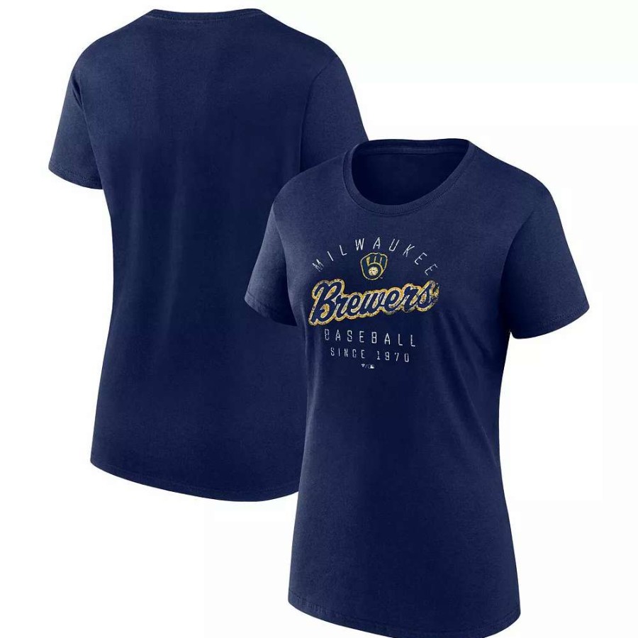 Tops * | Women'S Fanatics Branded Navy Milwaukee Brewers Team Arrival T-Shirt