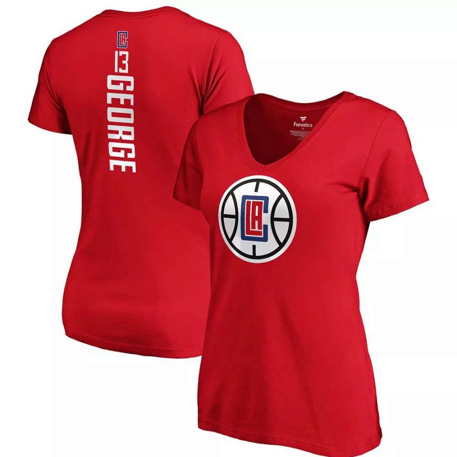 Tops * | Women'S Fanatics Branded Paul George Red La Clippers Playmaker Logo Name & Number V-Neck T-Shirt