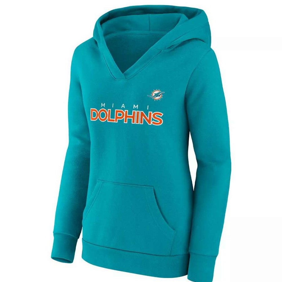 Tops * | Women'S Fanatics Branded Aqua Miami Dolphins Checklist Crossover V-Neck Pullover Hoodie