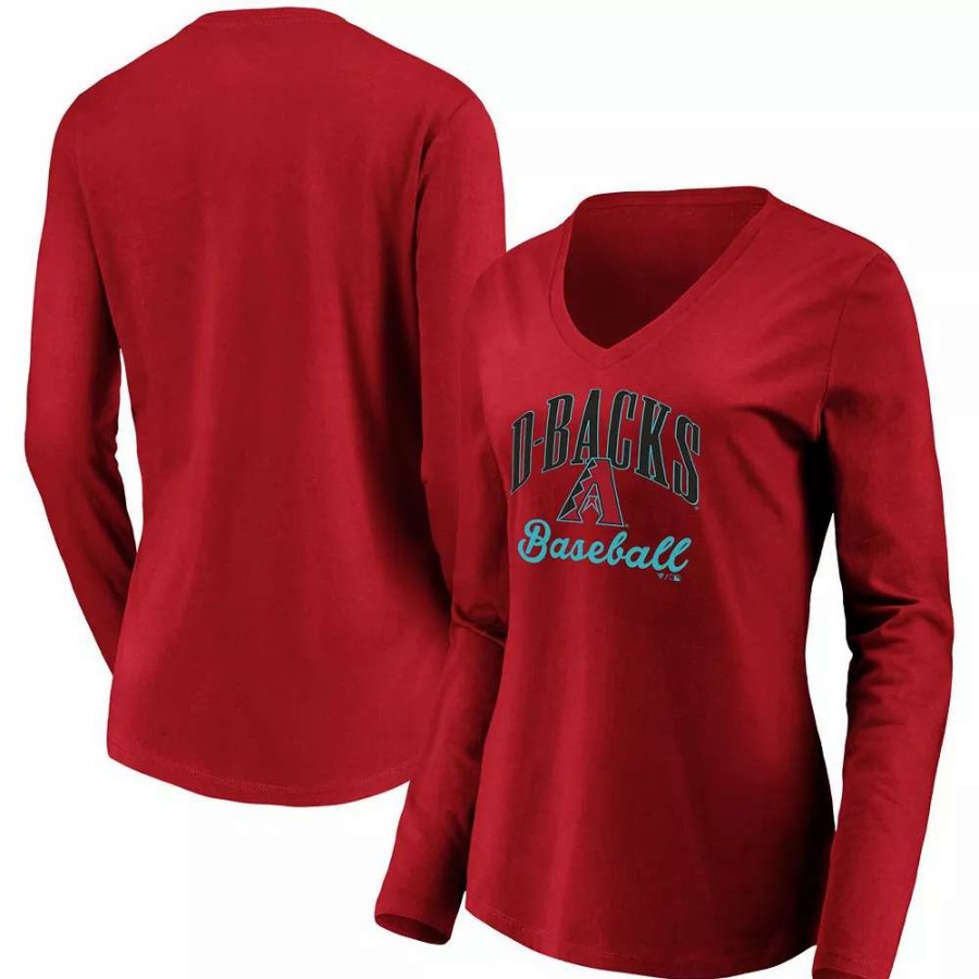 Tops * | Women'S Fanatics Branded Red Arizona Diamondbacks Victory Script V-Neck Long Sleeve T-Shirt