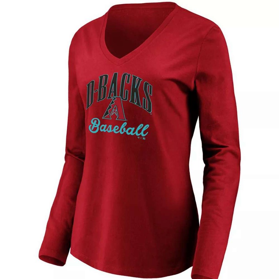 Tops * | Women'S Fanatics Branded Red Arizona Diamondbacks Victory Script V-Neck Long Sleeve T-Shirt