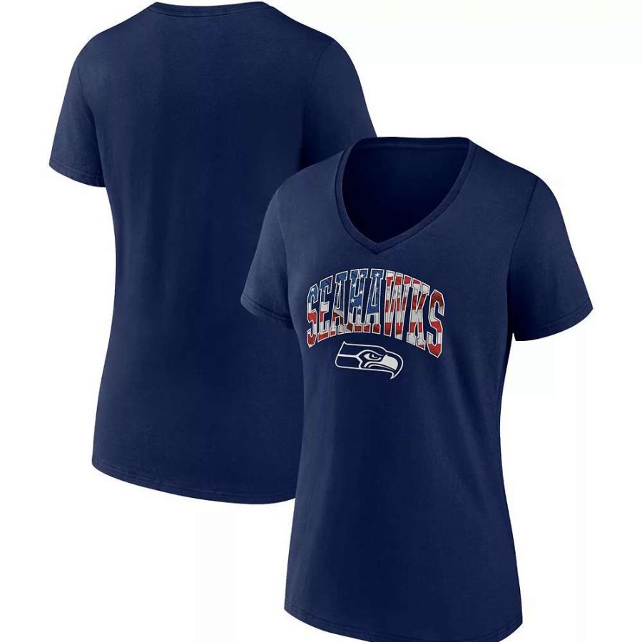 Tops * | Women'S Fanatics Branded College Navy Seattle Seahawks Team Banner Wave V-Neck T-Shirt