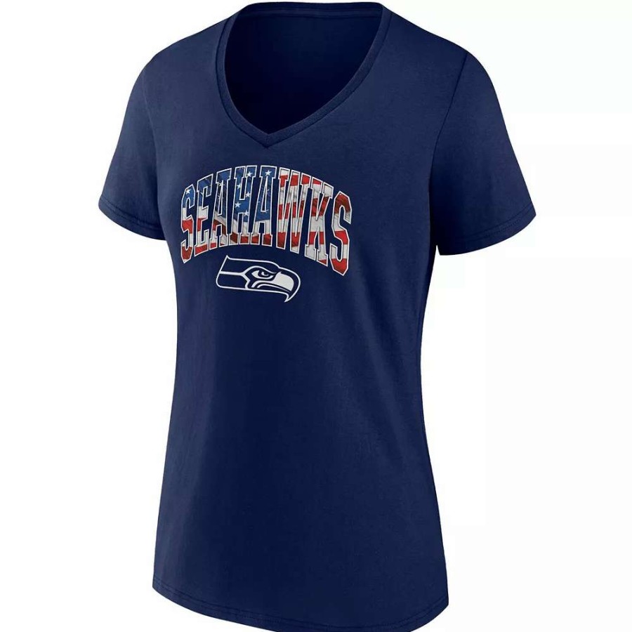 Tops * | Women'S Fanatics Branded College Navy Seattle Seahawks Team Banner Wave V-Neck T-Shirt