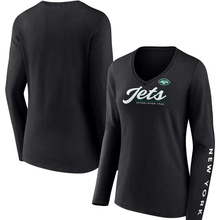 Tops * | Women'S Fanatics Branded Black New York Jets Drive Forward V-Neck Long Sleeve T-Shirt