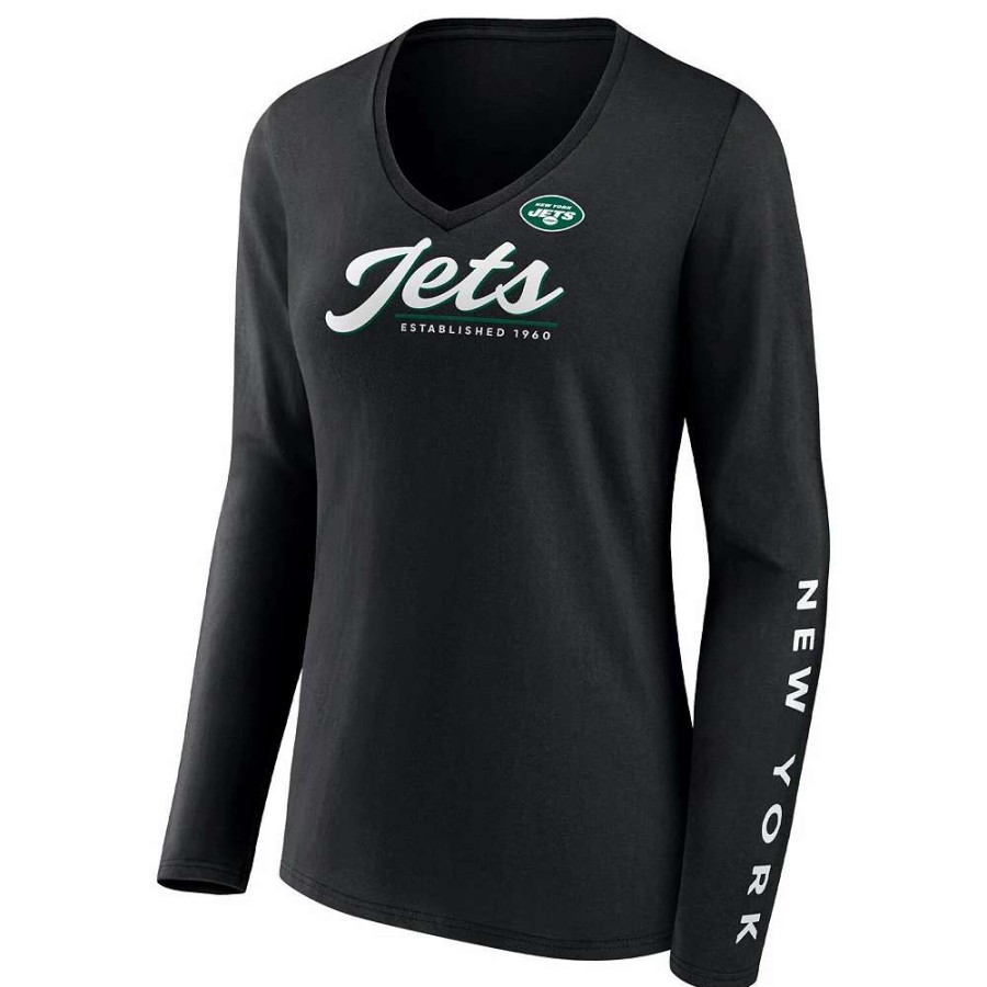 Tops * | Women'S Fanatics Branded Black New York Jets Drive Forward V-Neck Long Sleeve T-Shirt