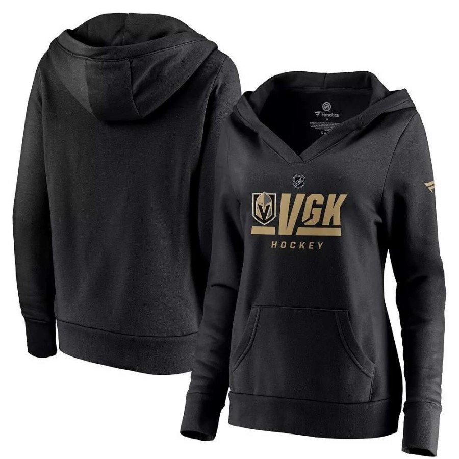 Tops * | Women'S Fanatics Branded Black Vegas Golden Knights Authentic Pro Secondary Logo V-Neck Pullover Hoodie