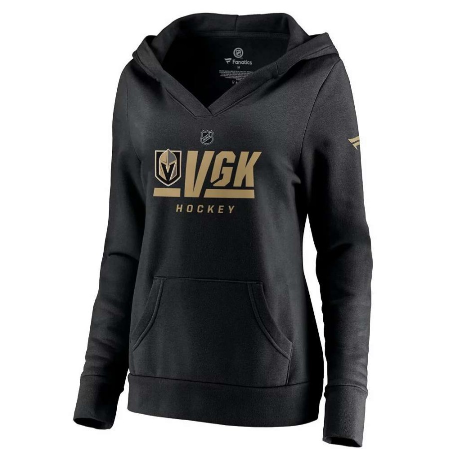 Tops * | Women'S Fanatics Branded Black Vegas Golden Knights Authentic Pro Secondary Logo V-Neck Pullover Hoodie