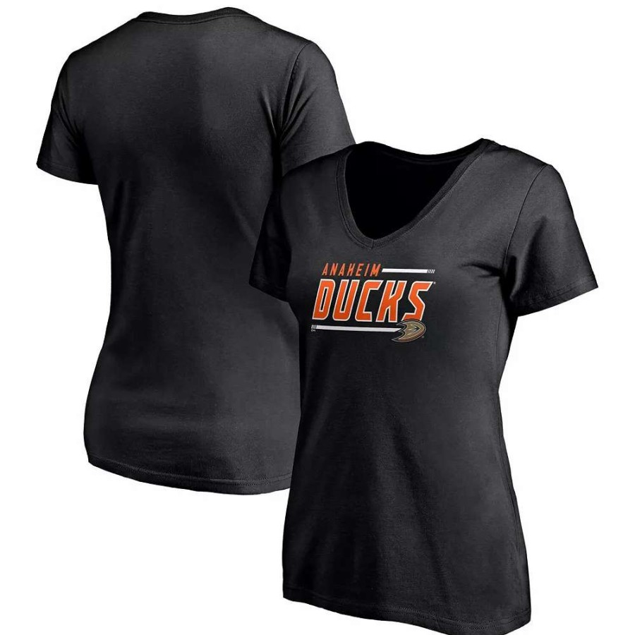 Tops * | Women'S Fanatics Branded Black Anaheim Ducks Plus Size Mascot In Bounds V-Neck T-Shirt