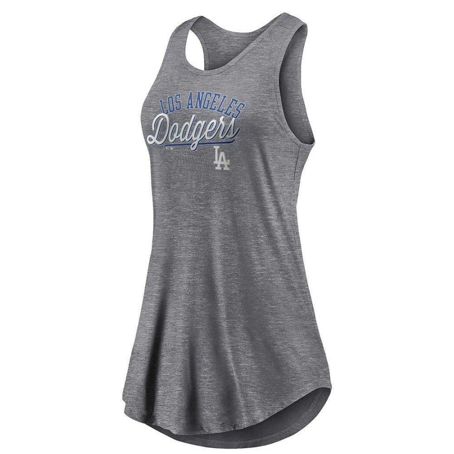 Tops * | Women'S Fanatics Branded Heather Gray Los Angeles Dodgers Simplicity Swing Racerback Scoop Neck Tank Top