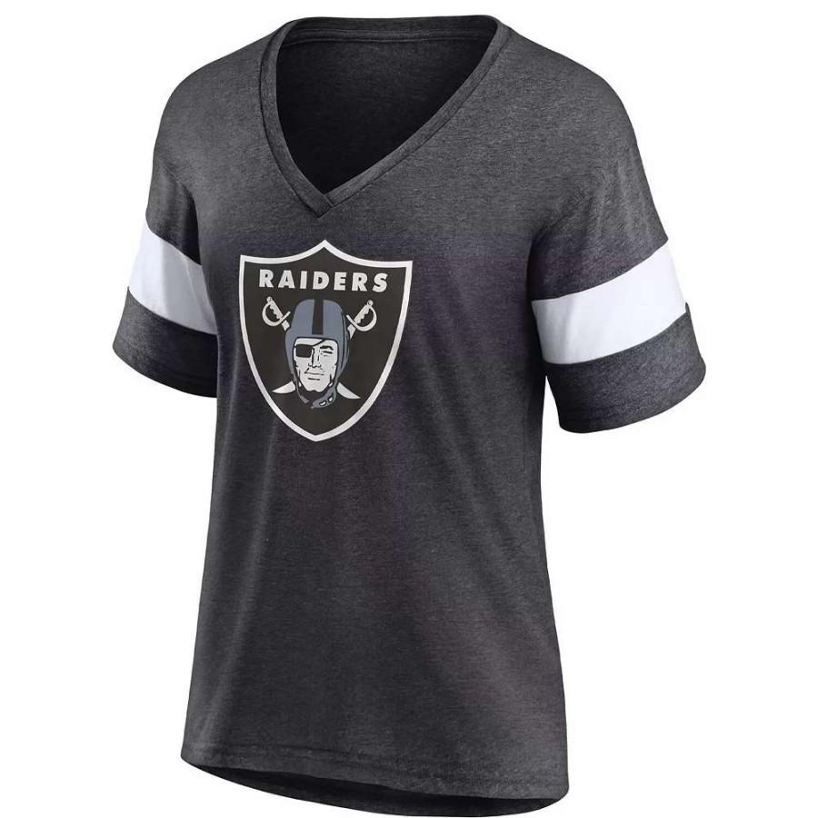 Tops * | Women'S Fanatics Branded Heathered Charcoal Las Vegas Raiders Distressed Team Tri-Blend V-Neck T-Shirt