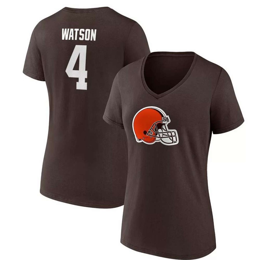 Tops * | Women'S Fanatics Branded Deshaun Watson Brown Cleveland Browns Player Icon Name & Number V-Neck T-Shirt