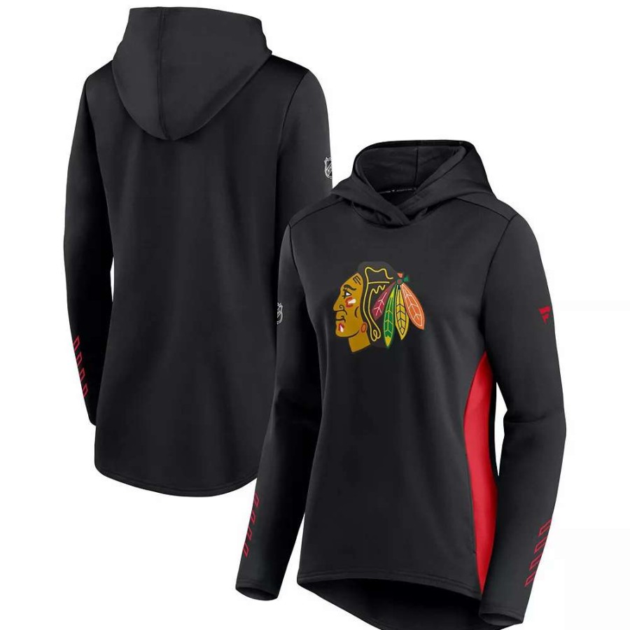 Tops * | Women'S Fanatics Branded Black/Red Chicago Blackhawks Authentic Pro Locker Room Pullover Hoodie