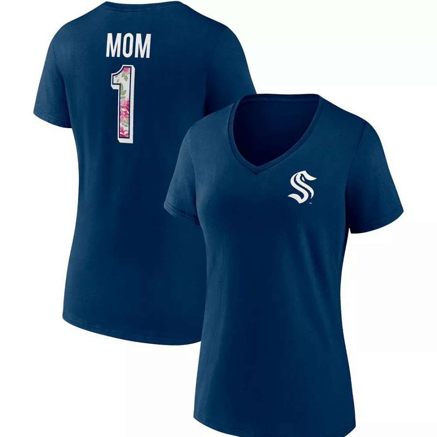 Tops * | Women'S Fanatics Branded Deep Sea Blue Seattle Kraken Team Mother'S Day V-Neck T-Shirt