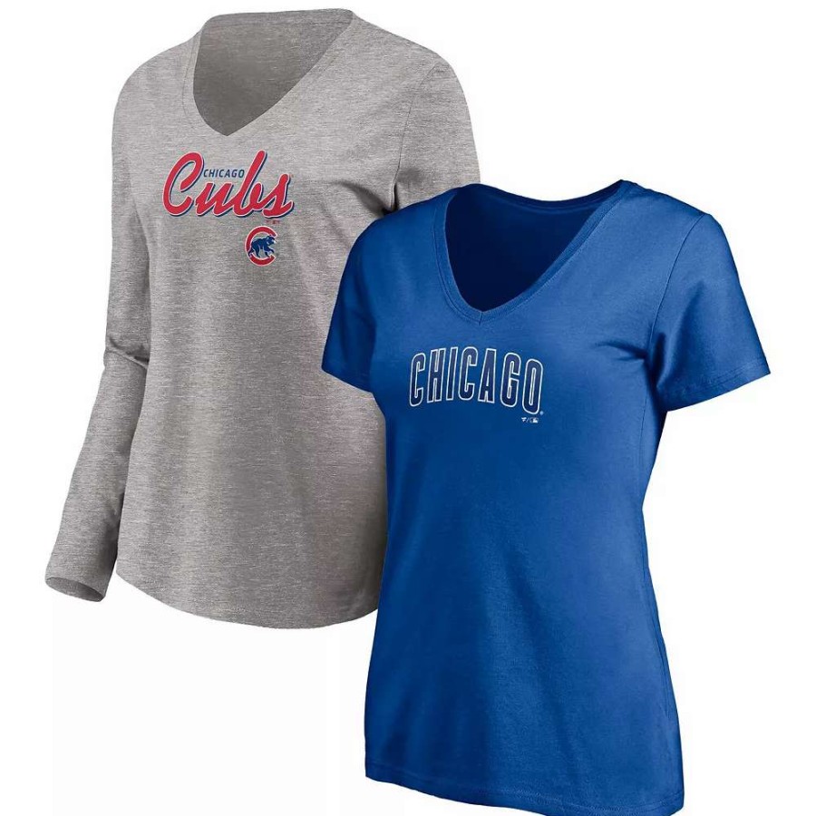 Tops * | Women'S Fanatics Branded Royal/Heathered Gray Chicago Cubs Team V-Neck T-Shirt Combo Set