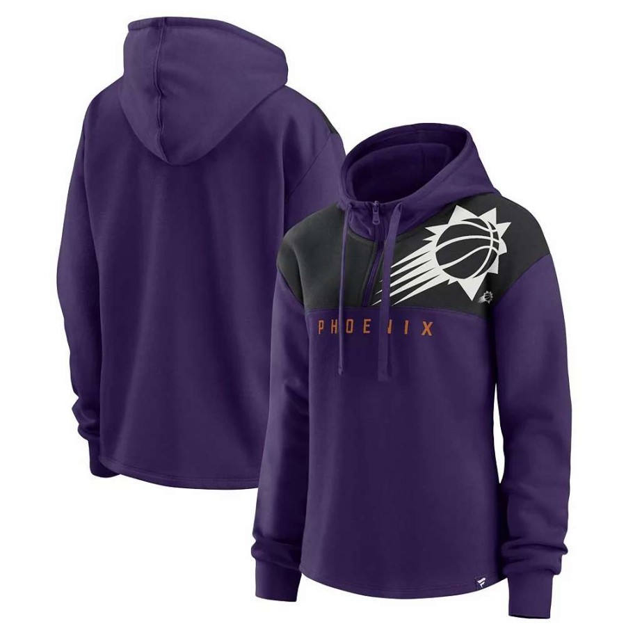 Tops * | Women'S Fanatics Branded Purple/Black Phoenix Suns Overslide Quarter-Zip Hoodie