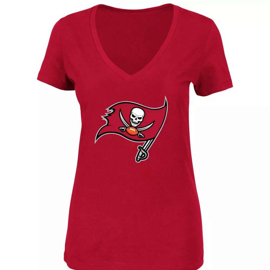 Tops * | Women'S Tom Brady Red Tampa Bay Buccaneers Plus Size Fair Catch Name & Number V-Neck T-Shirt