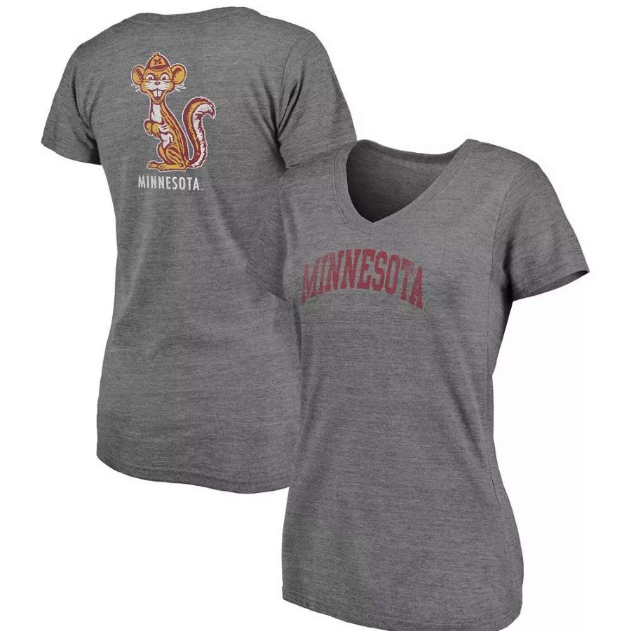 Tops * | Women'S Fanatics Branded Heathered Gray Minnesota Golden Gophers Slab Serif 2-Hit V-Neck Tri-Blend T-Shirt