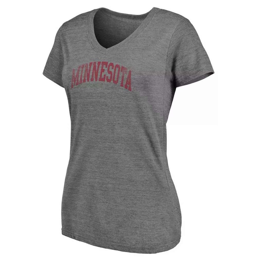 Tops * | Women'S Fanatics Branded Heathered Gray Minnesota Golden Gophers Slab Serif 2-Hit V-Neck Tri-Blend T-Shirt