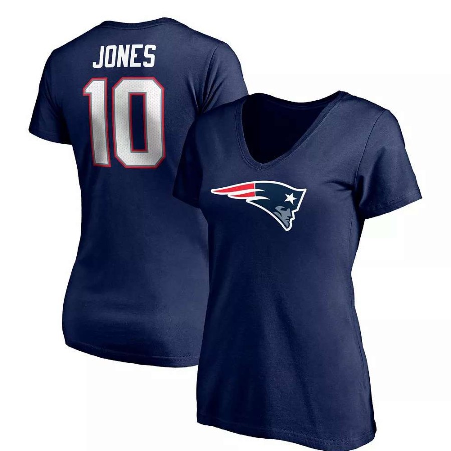 Tops * | Women'S Fanatics Branded Mac Jones Navy New England Patriots Plus Size Player Name & Number V-Neck T-Shirt