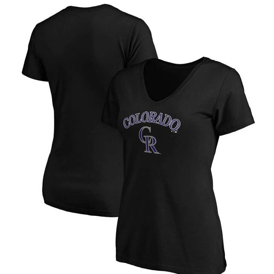 Tops * | Women'S Fanatics Branded Black Colorado Rockies Team Logo Lockup V-Neck T-Shirt