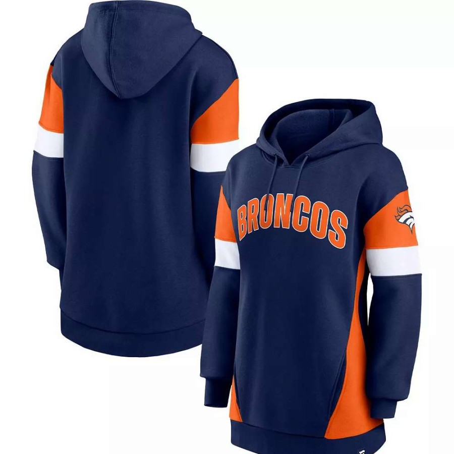 Tops * | Women'S Fanatics Branded Navy/Orange Denver Broncos Lock It Down Pullover Hoodie