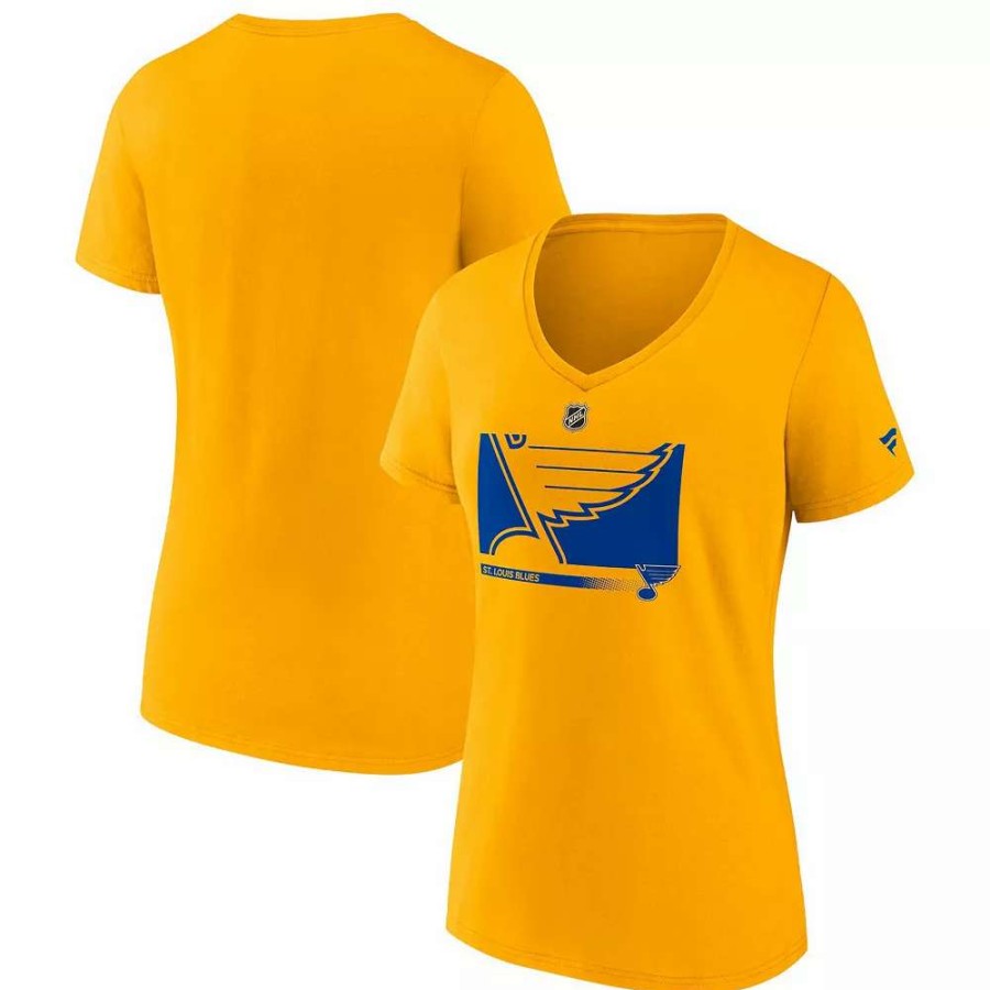 Tops * | Women'S Fanatics Branded Gold St. Louis Blues Authentic Pro Core Collection Secondary Logo V-Neck T-Shirt