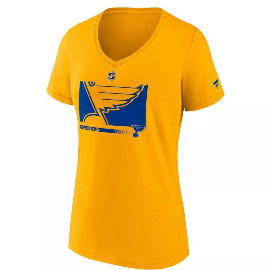 Tops * | Women'S Fanatics Branded Gold St. Louis Blues Authentic Pro Core Collection Secondary Logo V-Neck T-Shirt