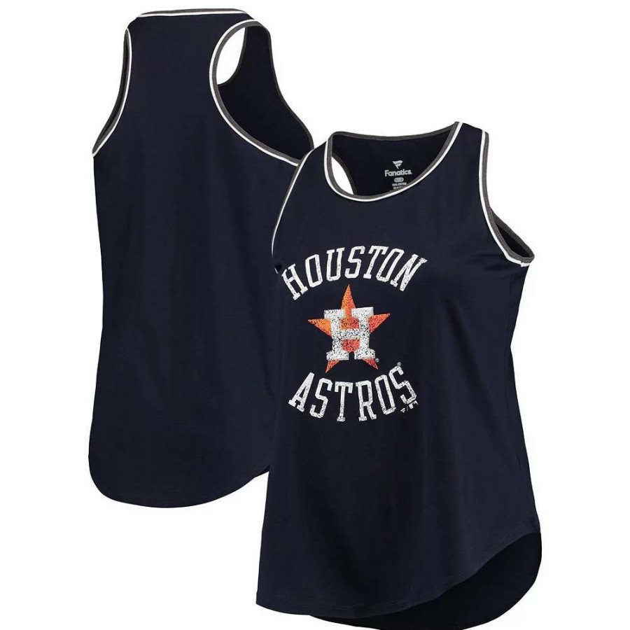 Tops * | Women'S Fanatics Branded Navy Houston Astros Plus Size Scoop Neck Ringer Tank Top