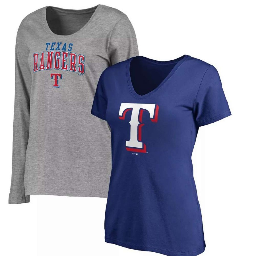 Tops * | Women'S Fanatics Branded Royal/Gray Texas Rangers V-Neck T-Shirt Combo Set