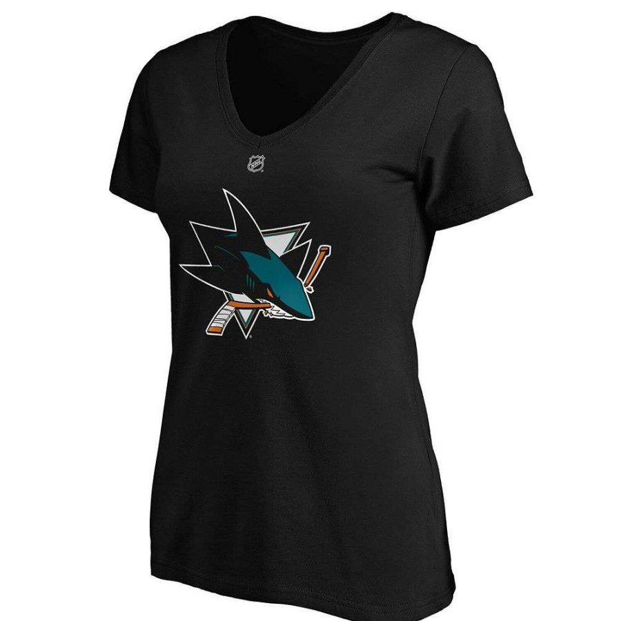 Tops * | Women'S Fanatics Branded Erik Karlsson Black San Jose Sharks Authentic Stack Name & Number V-Neck T-Shirt