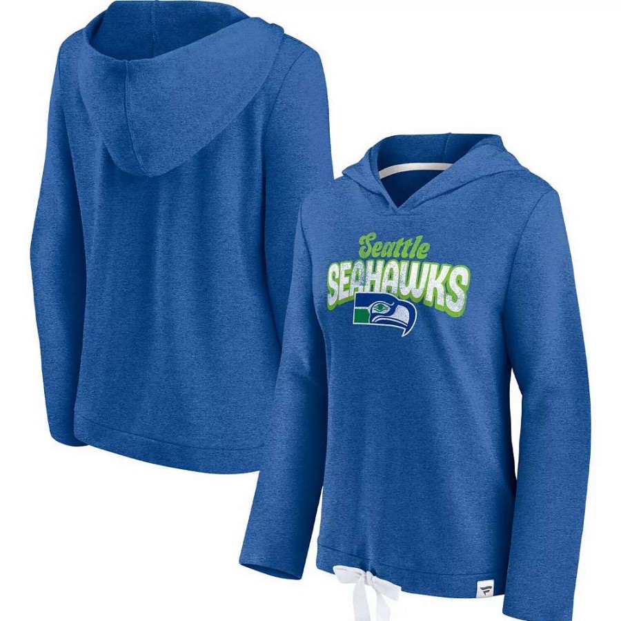 Tops * | Women'S Fanatics Branded Heathered Royal Seattle Seahawks First Team Flowy Pullover Hoodie